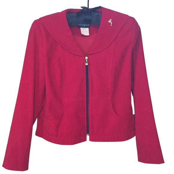 vintage 90s red zip up blazer oversized sailor collar - Picture 4 of 7